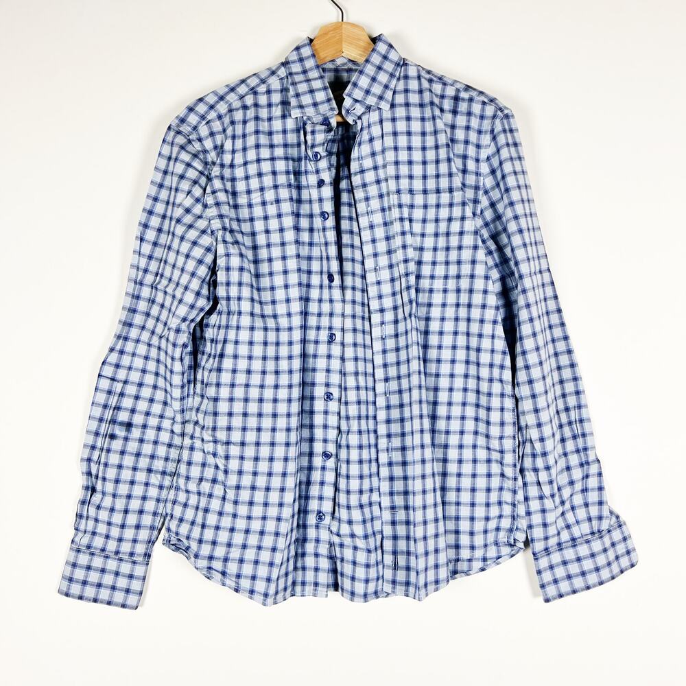 Johnnie-O Hangin' Out mens blue and grey plaid button down shirt Size Small